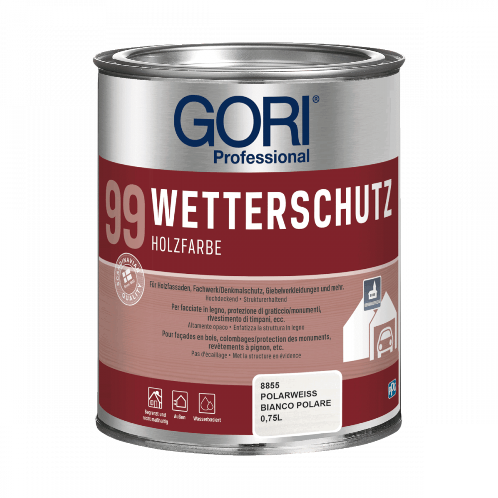 GORI 99 Deck Holzfassaden-Farbe Polarweiß 0,75 ltr.